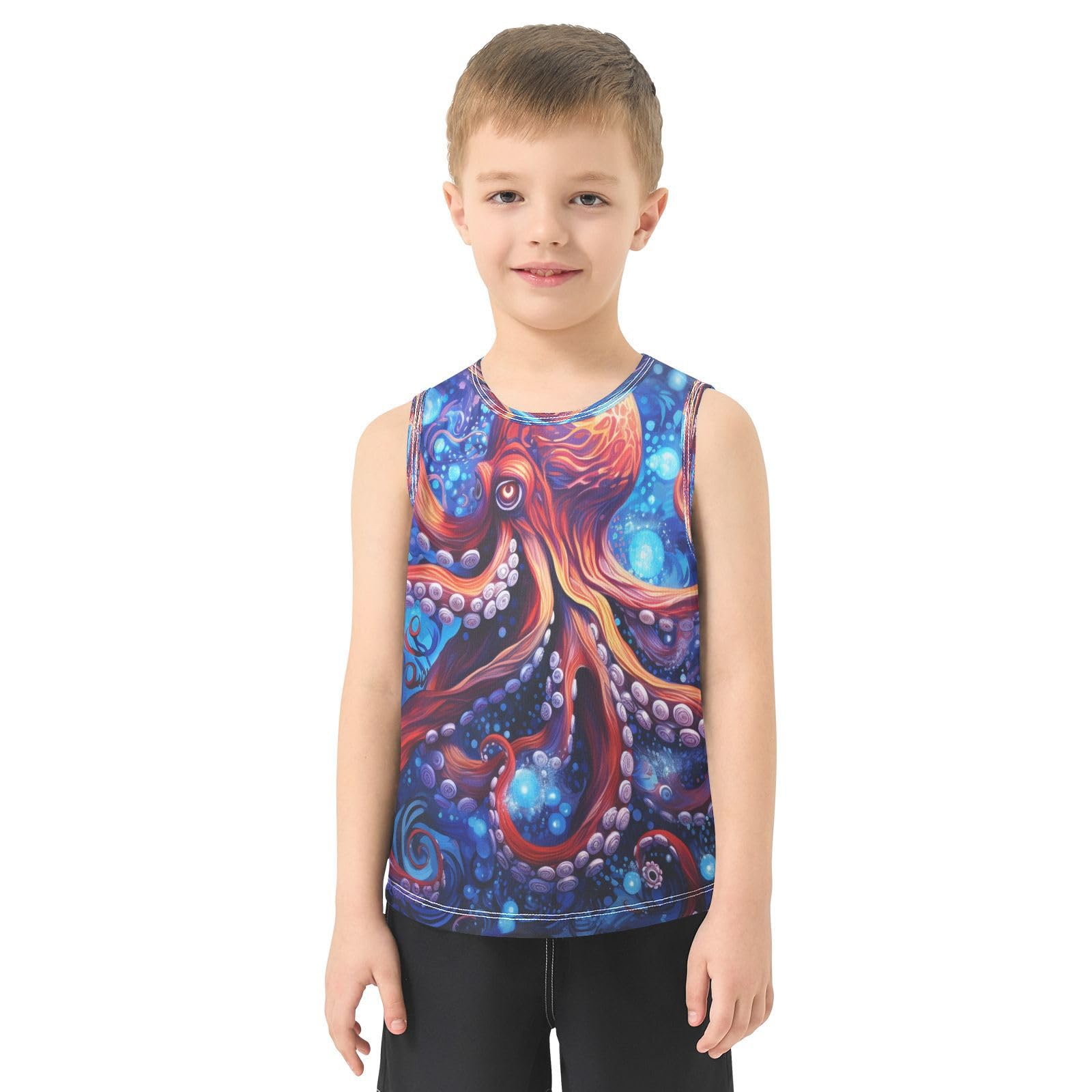 Pulpo Azul Espacio Camisetas Sin Mangas Tipo Tank Top para Niños Jóvenes Ideales para Actividades Deportivas