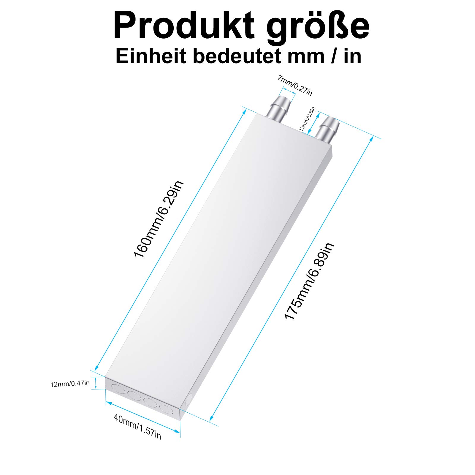 Clyxgs CLDIY - Blocco di raffreddamento ad acqua, in alluminio, sistema di raffreddamento ad acqua liquida, per PC, dissipatore di calore Endothermic Head argento (40 mm x 160 mm x 12 mm), 2 pezzi