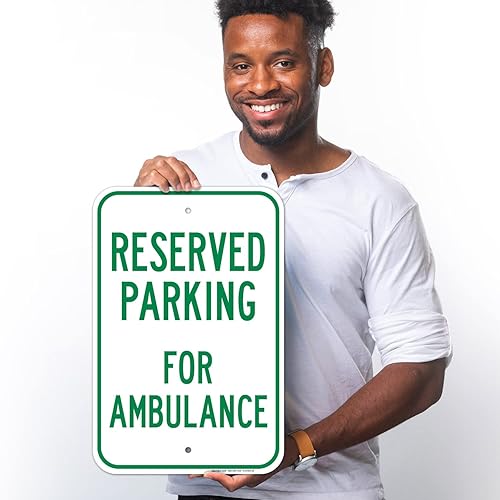 Vista 53 de Señal de ambulancia con reserva de estacionamiento, 10 x 14 pulgadas, libre de óxido, aluminio 040, resistente a la decoloración, fabricado