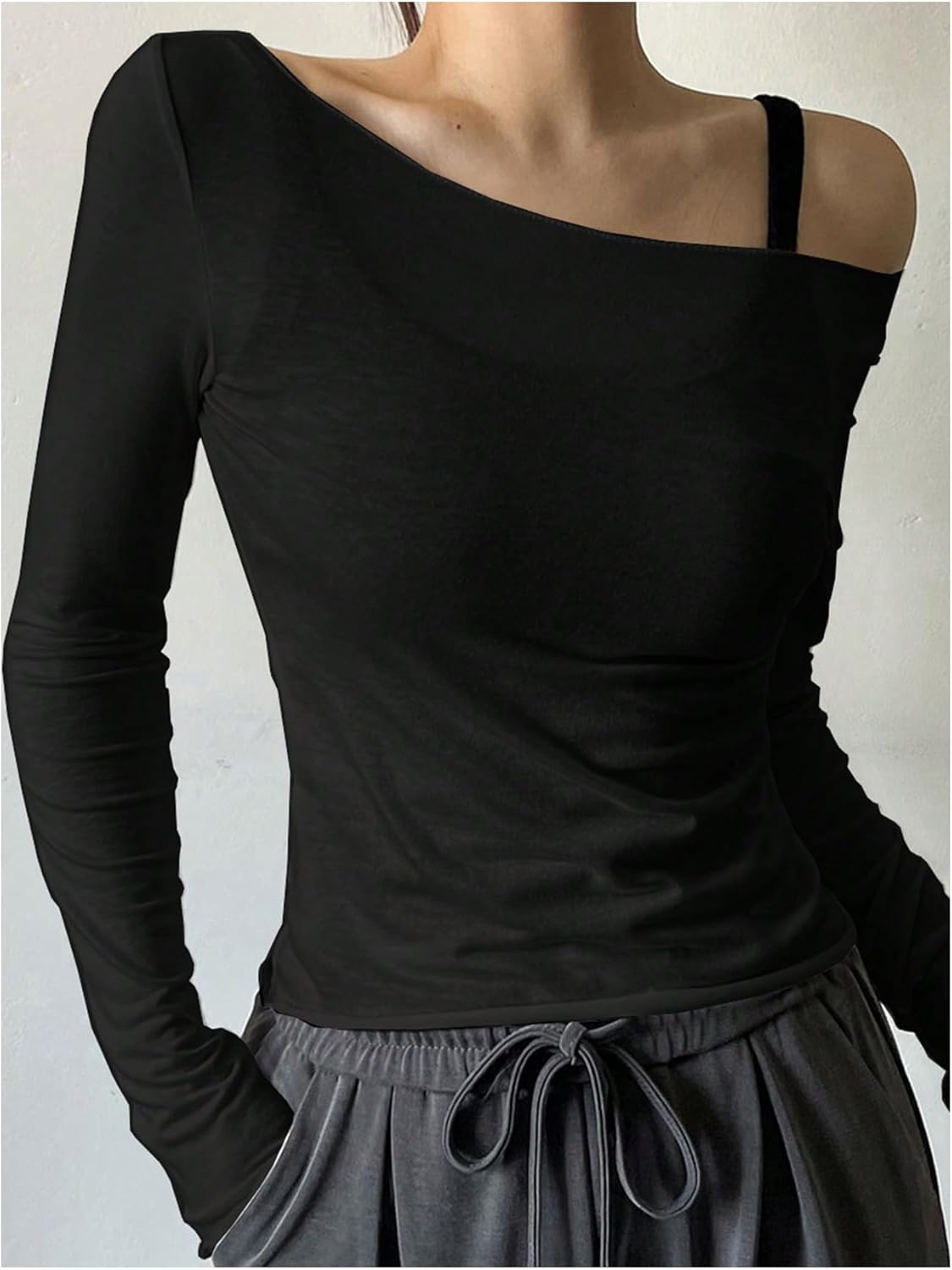 QJQ Women's Sheer Mesh Off The Shoulder Tops Long Sleeve See Through Shirts Going Out Party Club Outfits - Image 4