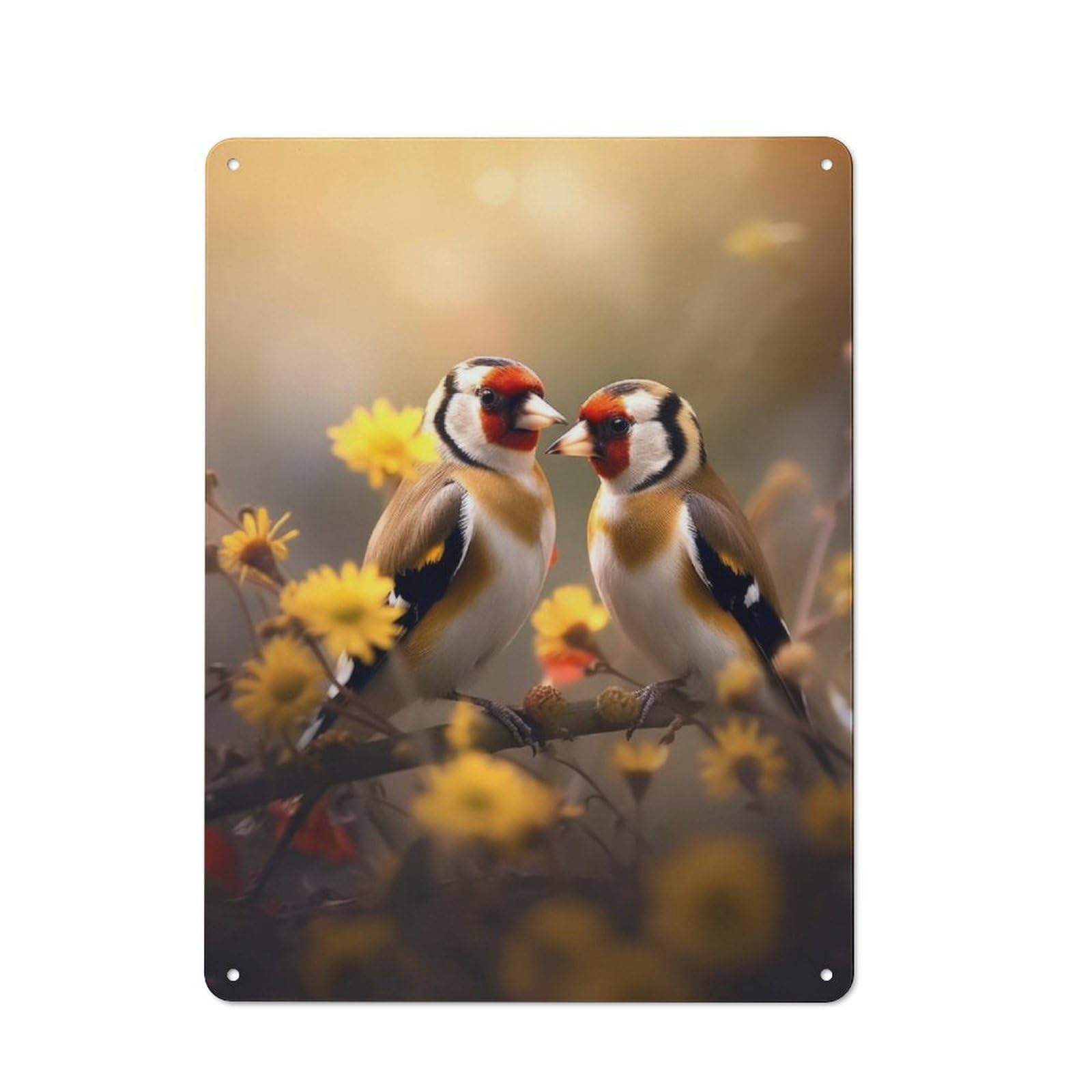 Decorative Metal Plaque with Couple of Bird Goldfinch Design 40x30cm, Casual Utility Space Decor for Patio Bar, Workshop, Shed Or Kitchen
