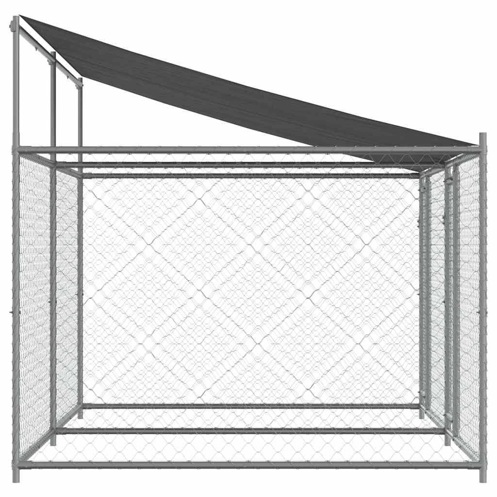 Perrera para perros de acero galvanizado 4 x 2 x 2 m con techo y puertas grises, para exteriores, para perros, cachorros, entrenamiento, protección y seguridad en el jardín o camping