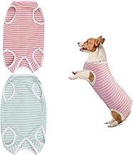 Scettar Body Post Operatorio Cane Gatti,Tuta di Recupero per Cani A Strisce,Tuta Post Operatoria Cane,Body-Post Operatorio Protezione di Ferite Addominal,Anti-Leccamento(Rosa + Verde，S）