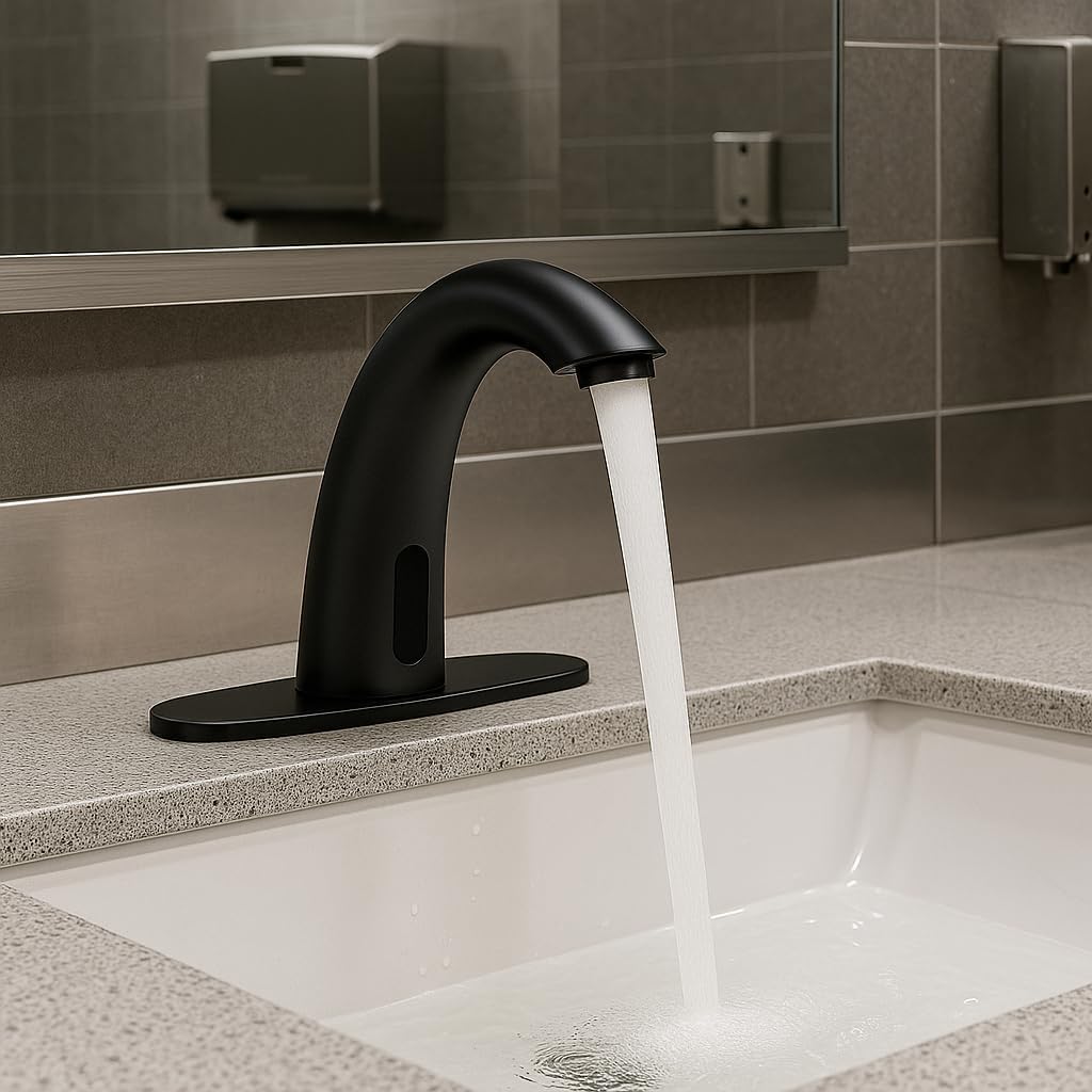 touchless bathroom sink faucet - automatic motion sensor - battery operated for commercial lavotory bathroom, matte black