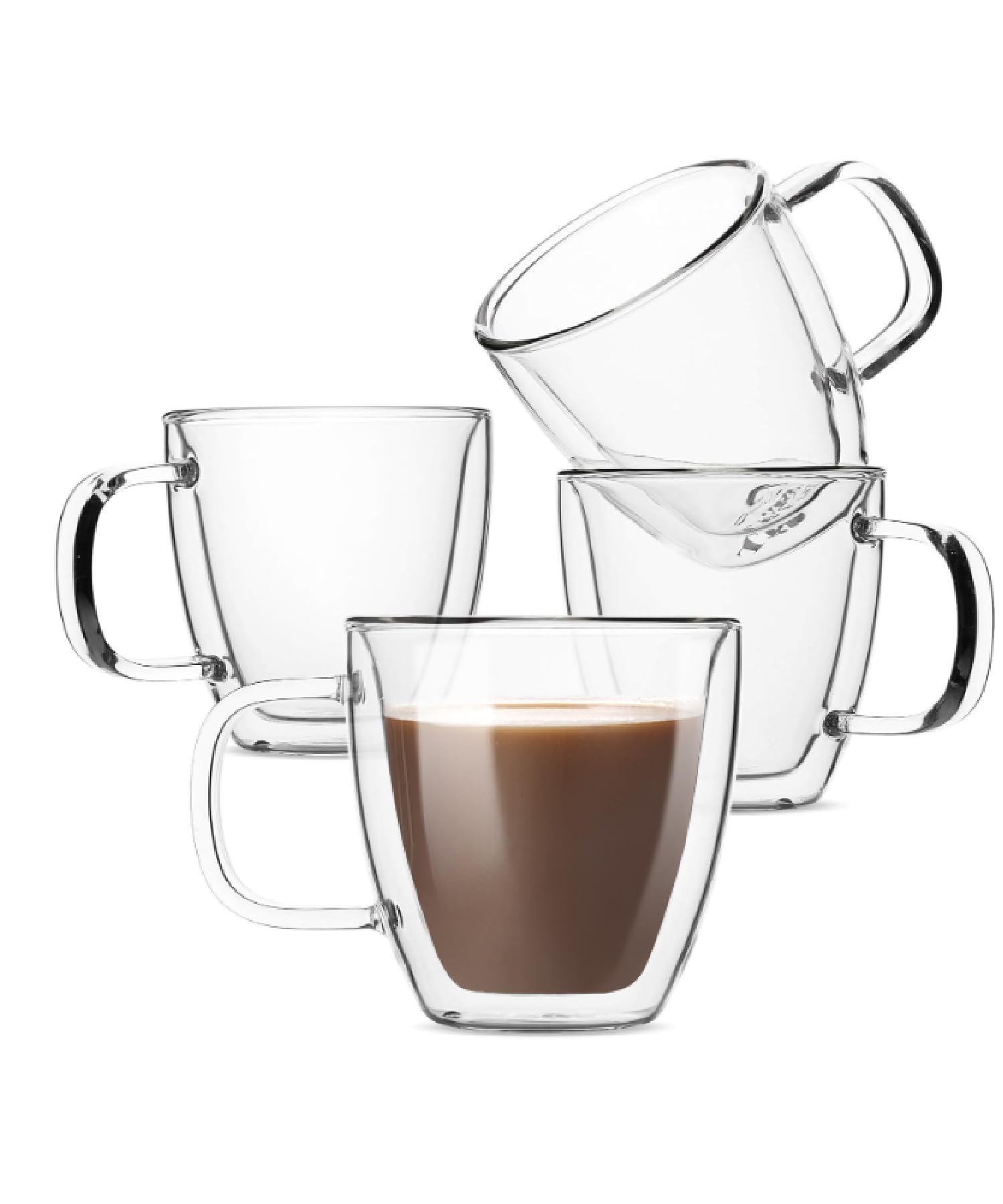 BTaT- Espresso Cups, Espresso Coffee Cups, Set of 4 (5 oz, 150 ml), Glass Coffee Mugs, Double Wall Glass Cups, Cappuccino Cups, Latte Cups, Latte Mug, Clear Coffee Cup, Espresso Glass, Glass Tea Cups