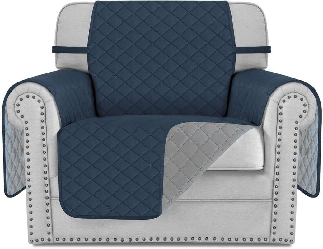 CULTIVER Single Seater Reversible Quilted Sofa Cover, 1 Seater Sofa Cover for Living Room/Drawing Room, Washable with Straps. Useful with Kids, Dogs, Pets (One Seater, Blue and Grey Color) (B0CFBV3Q3K) Amazon Price History, Amazon Price Tracker