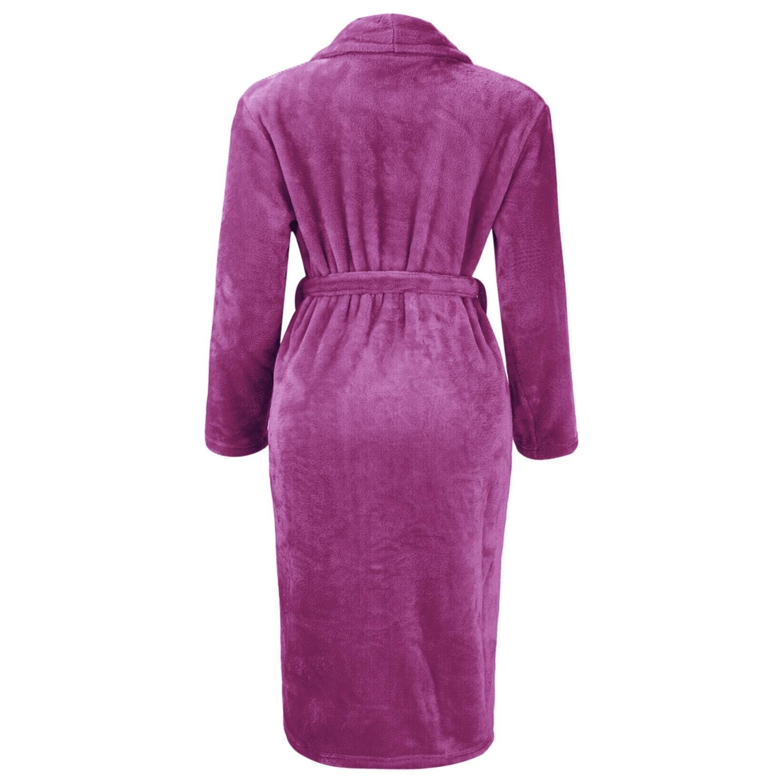 Generisch Albornoz largo para mujer, cómodo, de rizo, mullido, cálido, con bolsillos, bata de rizo elegante, monocolor, bata de manga larga, marrón, M
