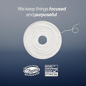 Waken, 25m peppermint dental floss, 100% natural flavor, reduces plaque and gum disease, clinically tested, vegan floss, white