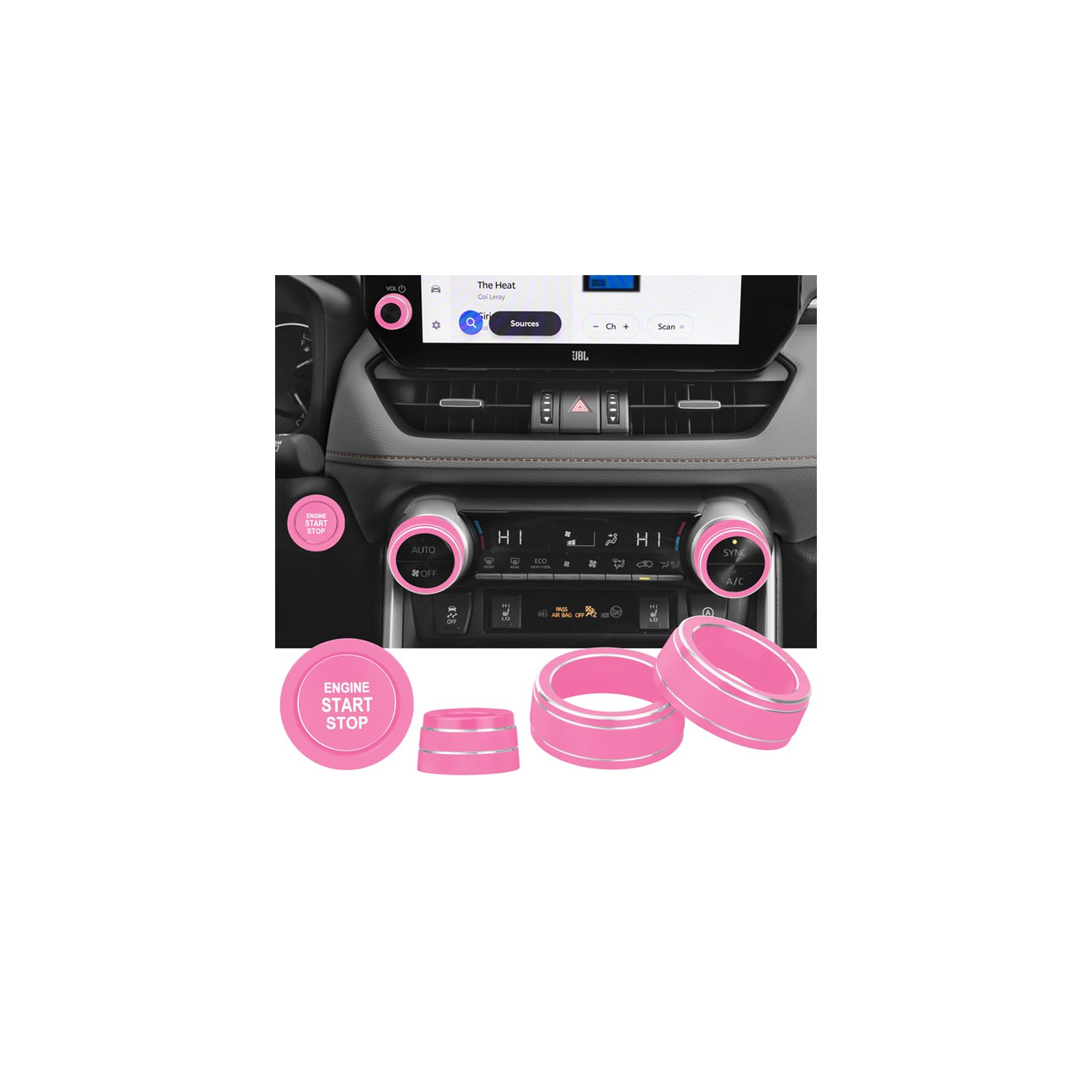 for Toyota RAV4/RAV4 Hybrid 2023 2024 2025 air Conditioning knob Cover, Start Button Cover Decorative Ring, Volume, Aluminum Alloy Decoration (RAV4, Pink)