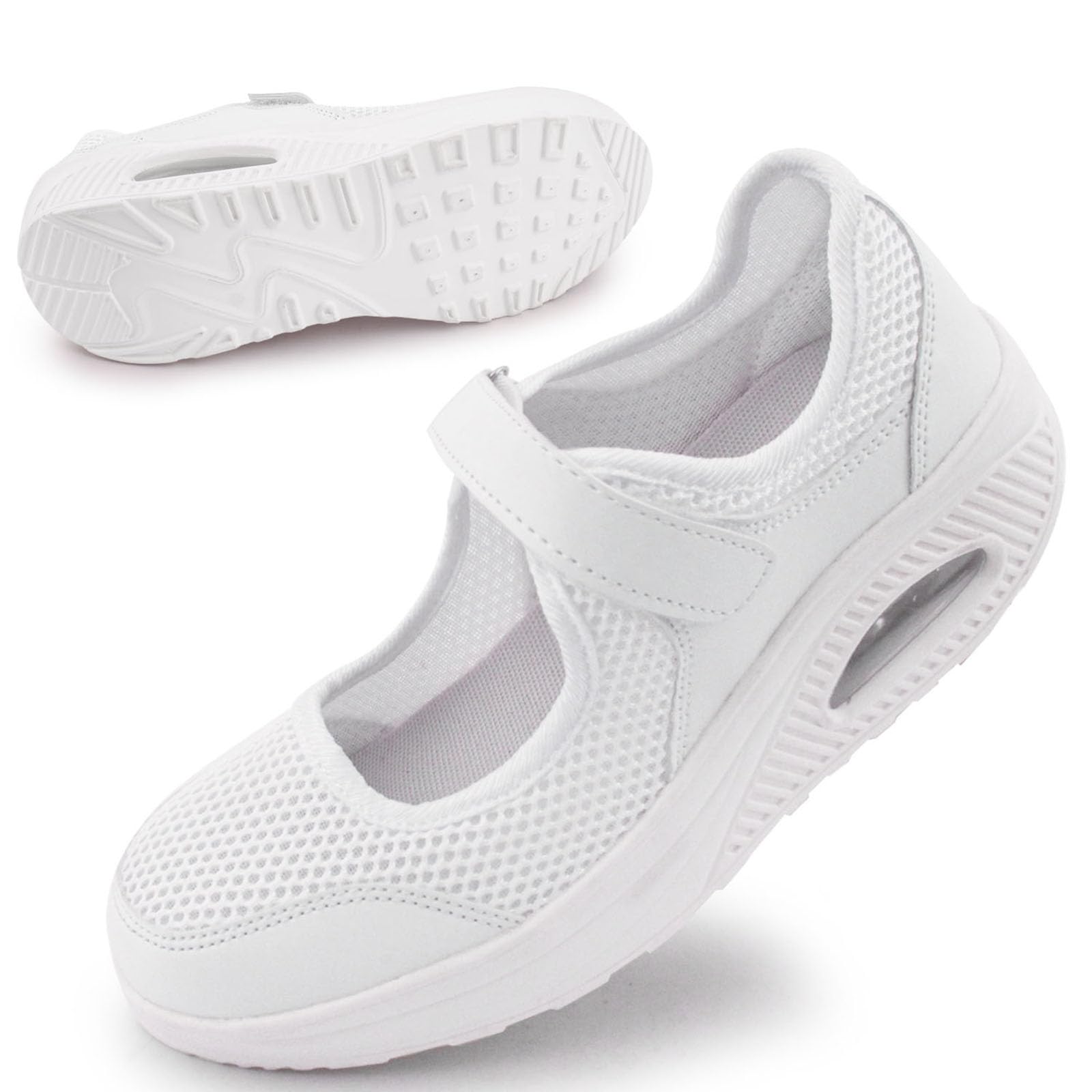 Git-up Damen Walking Schuhe mit Klettverschluss Atmungsaktives Vermascht Krankenschwester Schuhe Leichtes Memory Schaum Luftkissen Sneaker