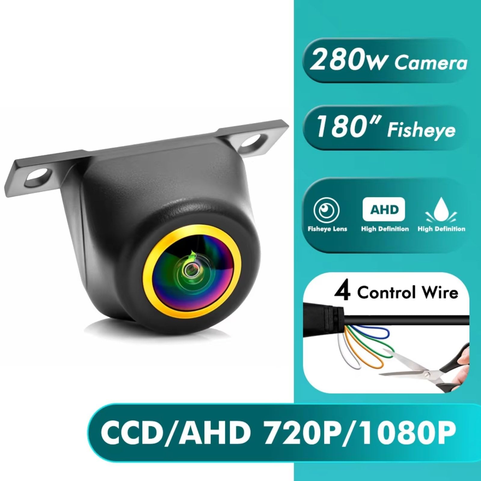Kamera cofania AHD 1080P CVBS noktowizor IP68 wodoodporna 180 stopni obiektyw rybie oko kopia zapasowa kamera cofania monitora pojazdu kopia zapasowa (3 elementy sterujące 720P) (4 elementy sterujące