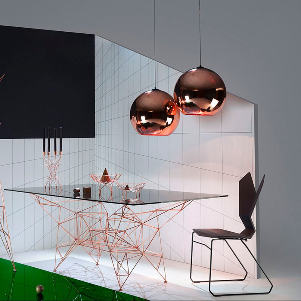 Kreatywny Pojedyncza Głowica Chrom Czerwona Miedź Lustrzana Kula Lampa Wisząca Globe Wiszące Światło Żyrandol Stodoła Magazyn Metall Okrągły Abażur Lampa Sufitowa (Rozmiar: Średnica 30 cm)