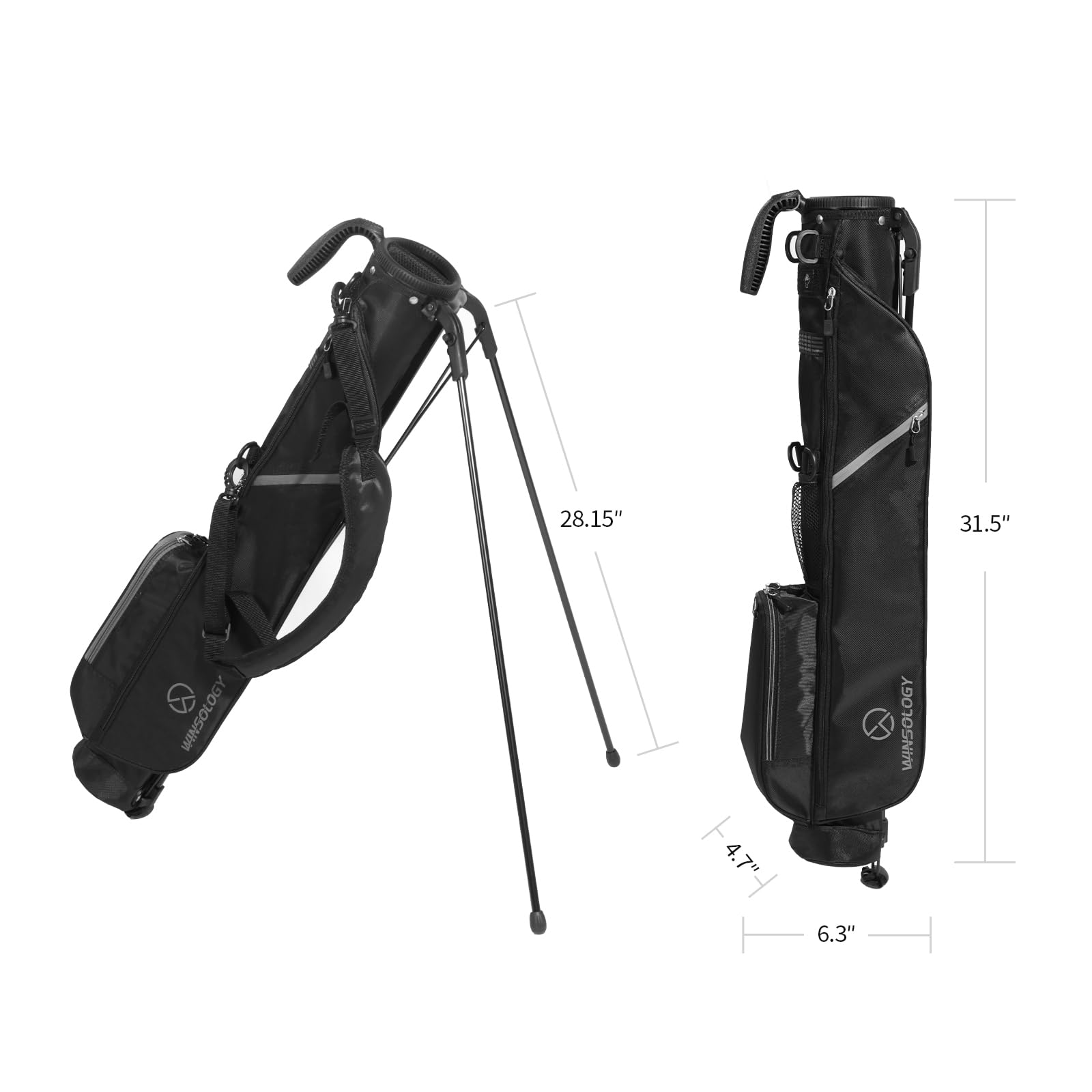 T WINSOLOGY Small Golf Bags for Men Golf Stand Bag Lightweight Golf Easy Carry Bag with Strap and Stand for The Driving Range, Par 3 and Executive Courses Golf Bags for Men or Women. (Black/Grey)