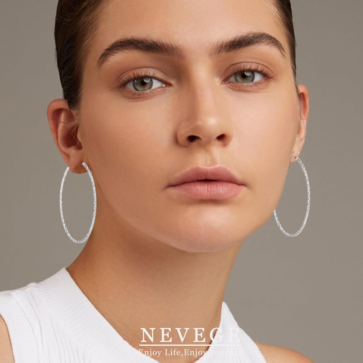 NEVEGE Gold Hoops Earrings for Women, 2mm Wide Lightweight Large Thin Gold Hoop Earrings 14k Gold Plated Hypoallergenic Sterling Silver Hoop Earring for Women 20/30/40/50/60MM - Image 3