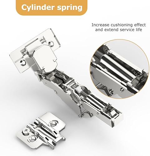 Miniatura 5 de Furniware 2 pares de bisagras de gabinete sin marco de 165, bisagras de cierre hidráulico suave ocultas, con clip en placa, bisagras Lazy Susan,