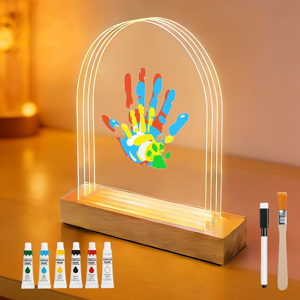 KBIBCK Handabdruck Set Familie mit Licht für 4, Familien Handabdruck Set mit 5 Ungiftigen Waschbaren Malkfarben, Baby Abdruckset Geschenk Muttertagsgeschenk Vatertagsgeschenk