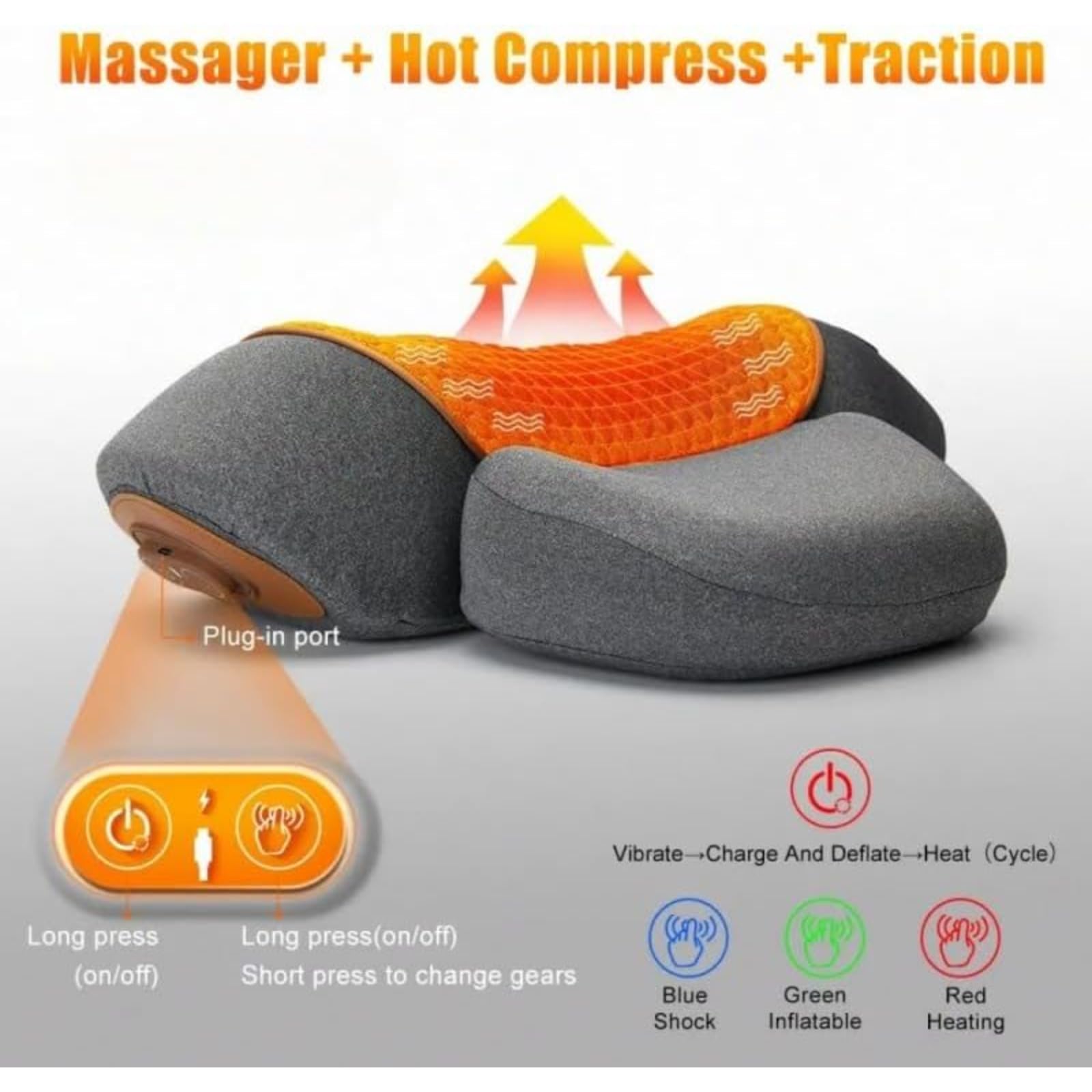Qelara Almohada CerviFlex - 3 En 1 Masaje Cervical Con Calor, Espuma Viscoelástica, Diseño Ergonómico, Alivia Dolor De Cuello Y Hombros, Relajante, Apta Para Hogar Y Oficina. (Negro)
