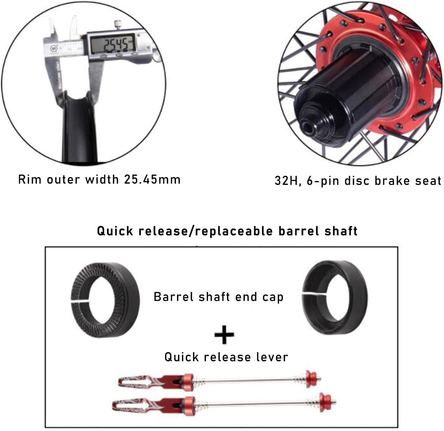 26/27,5/29 Zoll MTB Fahrrad Laufradsatz,Schnellspanner/Steckachse Doppelter Verwendungszweck 32 Löcher Fahrradnabe Vorne 2 Hinten 4 Lager Doppelwandige Felgen Wheelset
