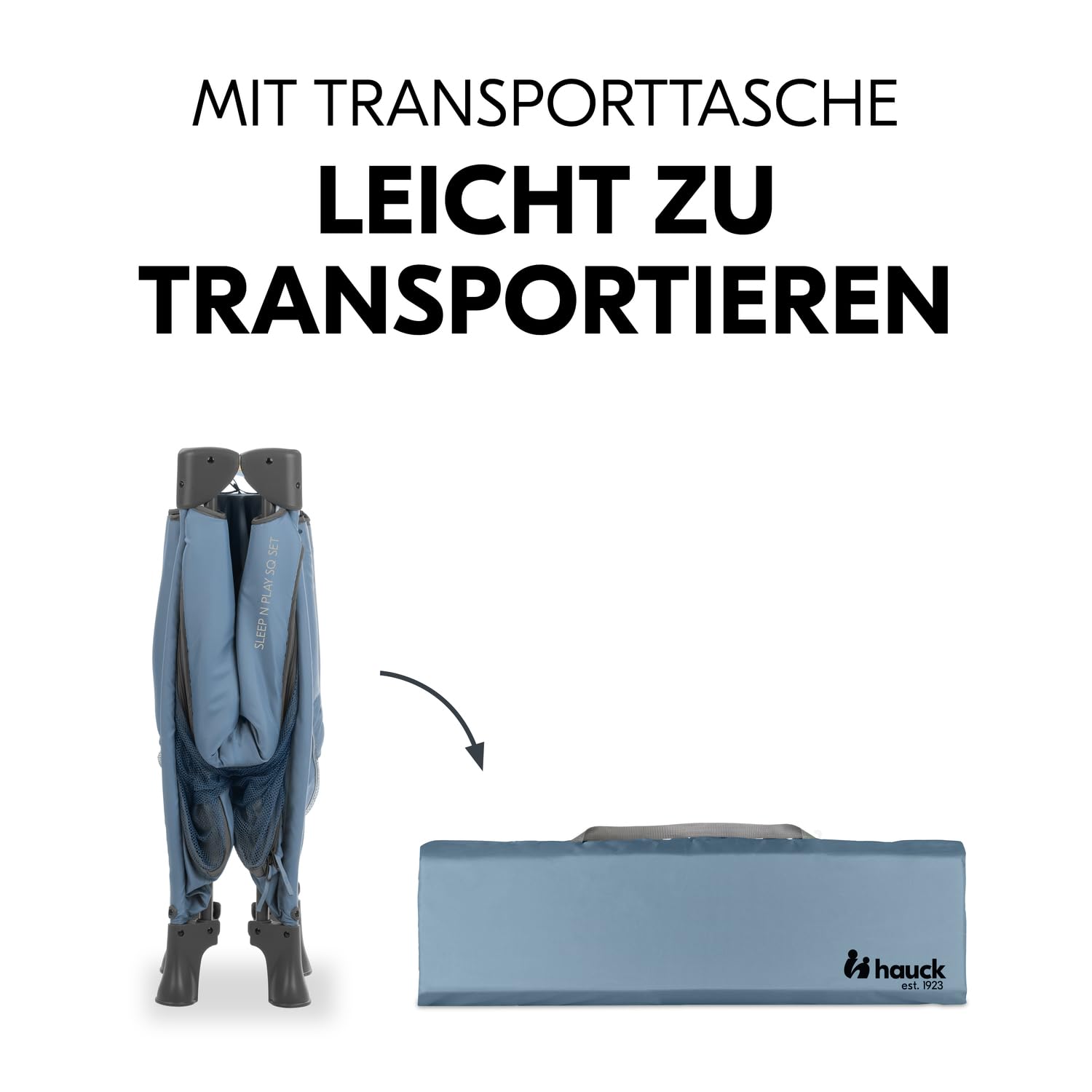 Hauck Quadratischer Reise Laufstall mit Matratze Sleep N Play SQ Dark Blue | Klein zusammenklappbar mit Tragetasche & XL Spielöffnung ab Geburt bis 15 kg / 3 jahre, 2in1 Laufgitter & Reisebett