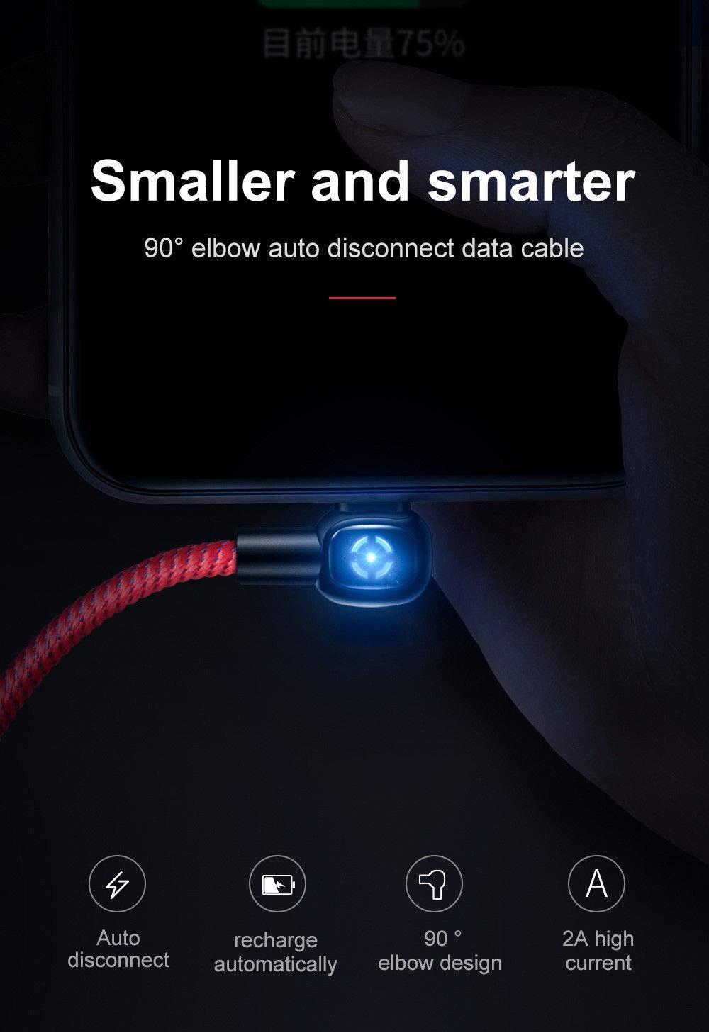 mcdodo Power Off/On Smart LED Auto Disconnect 90 Degree Right Angle Gamer Nylon Braided Sync Charge USB Data 4FT/1.2M Cable Compatible iPhone/iPad Pro/Air,iPad Mini,iPod (Black (iPhone), 4FT/1.2M)