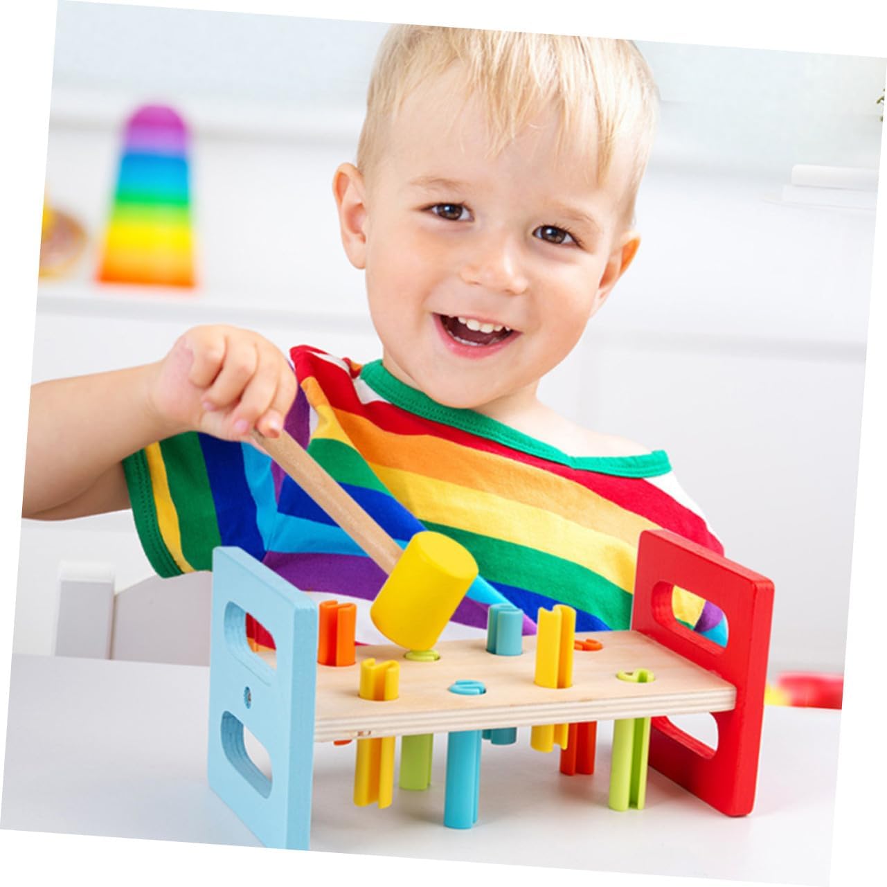 Vaguelly 2Pcs Hammer Interactive Pounding Bench for Fine Motor Skill Development Hammer Montessori Educational Play for Boys and Ages