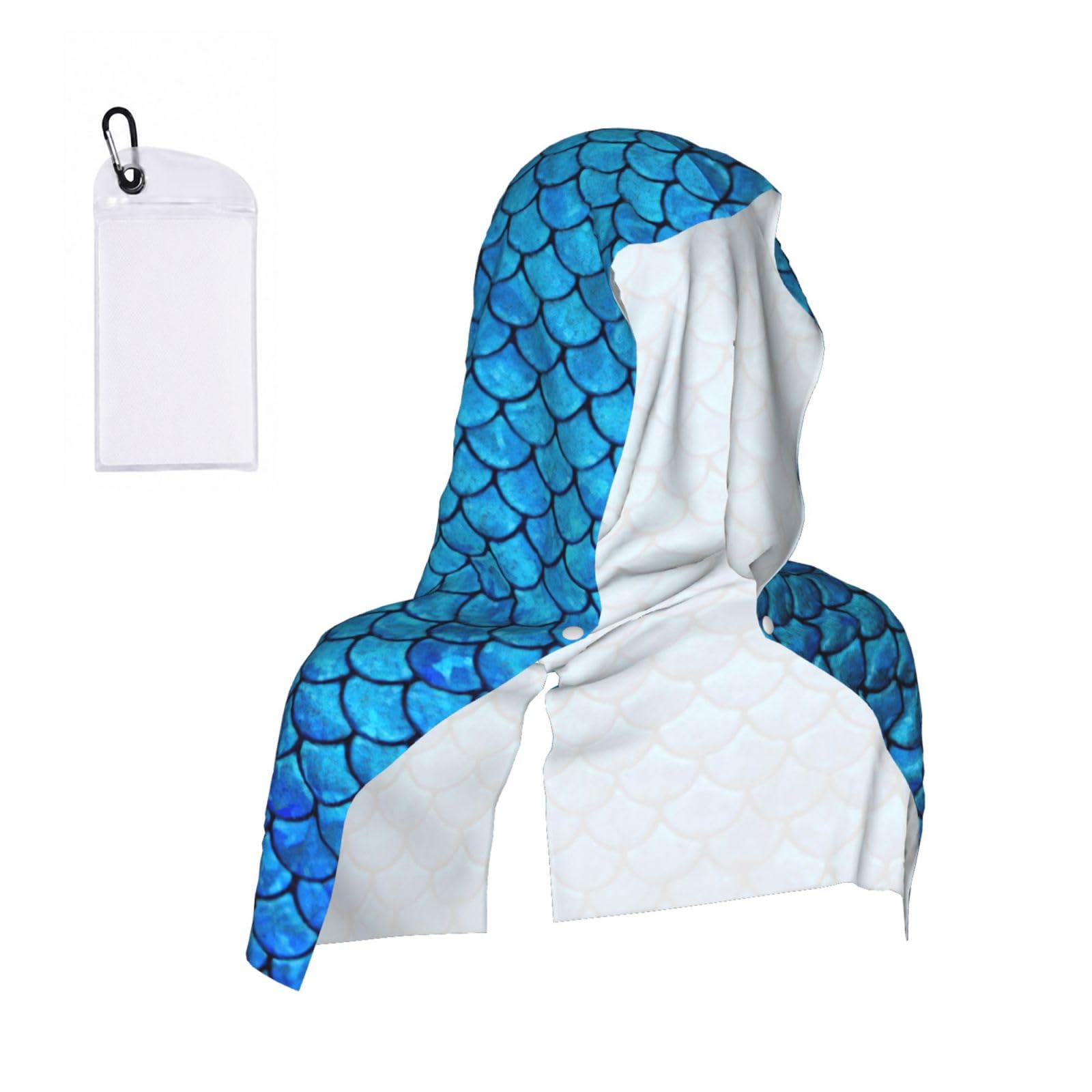 DUWAA Blue Fish Scale Print Cooling Hooded Sports Towel, 30×60cm Quick Drying Summer Cool Head Wrap For Neck And Face