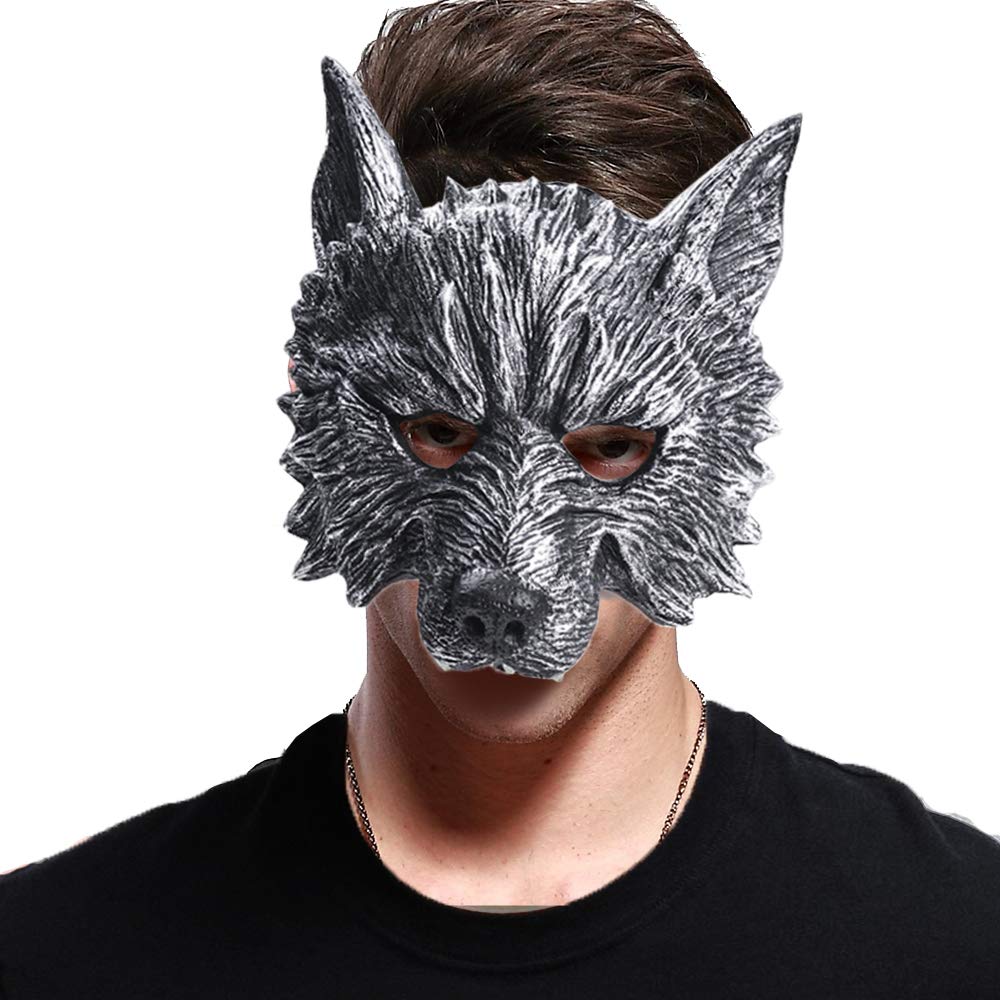 ReneeCho Halloween Costume Adult Realistic Half Mask Wolf Masks Werewolf Animal Monkey Mask Brown Gorilla