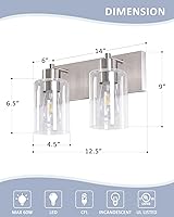 Vista 2 de Lámparas de baño, lámpara de tocador de 2 luces de níquel cepillado, apliques de pared modernos con pantalla de vidrio transparente para pasillo