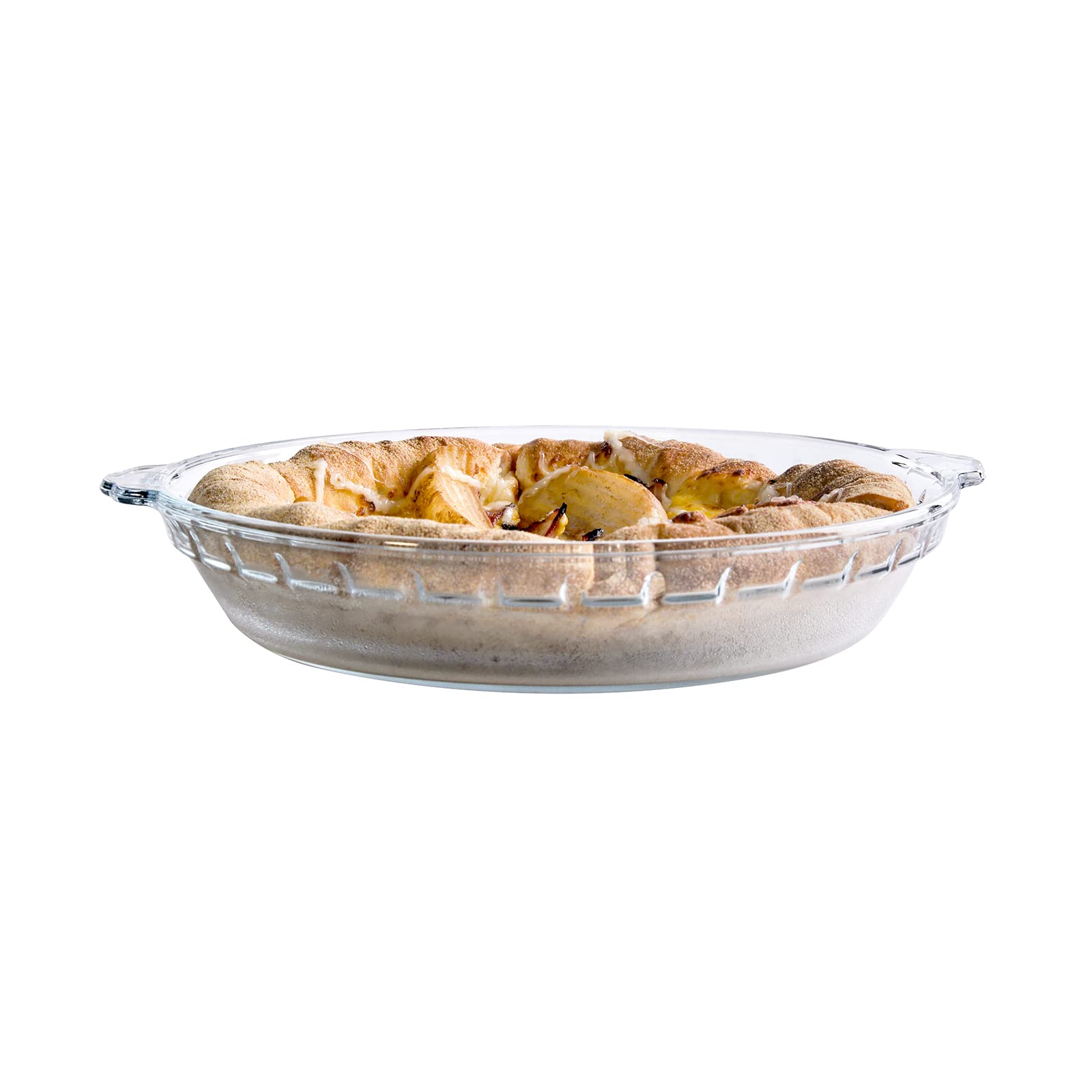 HUSANMPClear Tempered Glass Pie Plate, Glass Baking Pan with Handles for Oven，Dishwasher Safe (8-3/5 inch)