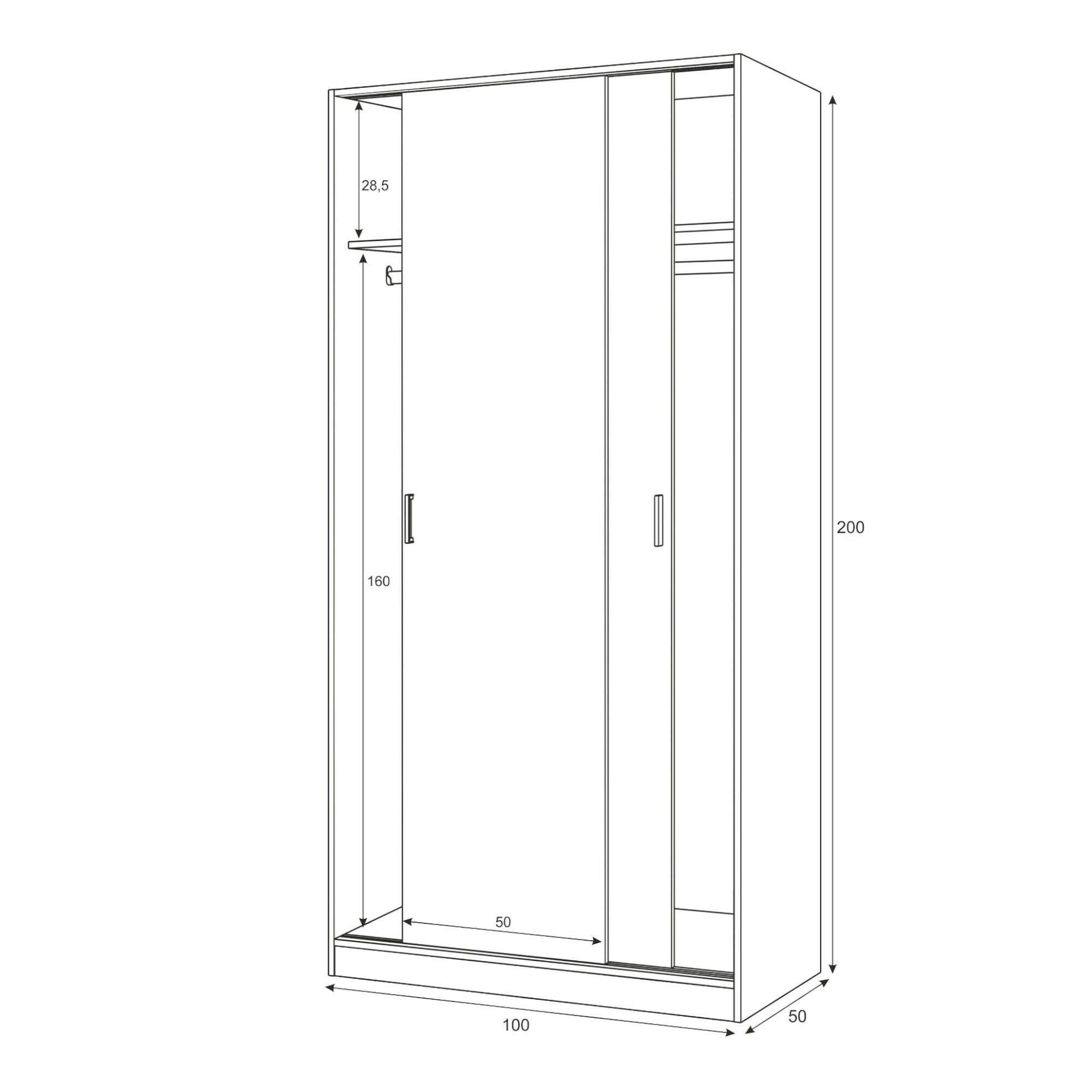 Dmora Armadio Guardaroba, 2 Ante scorrevoli, Legno Bianco-cm. 100 x 200 x 50