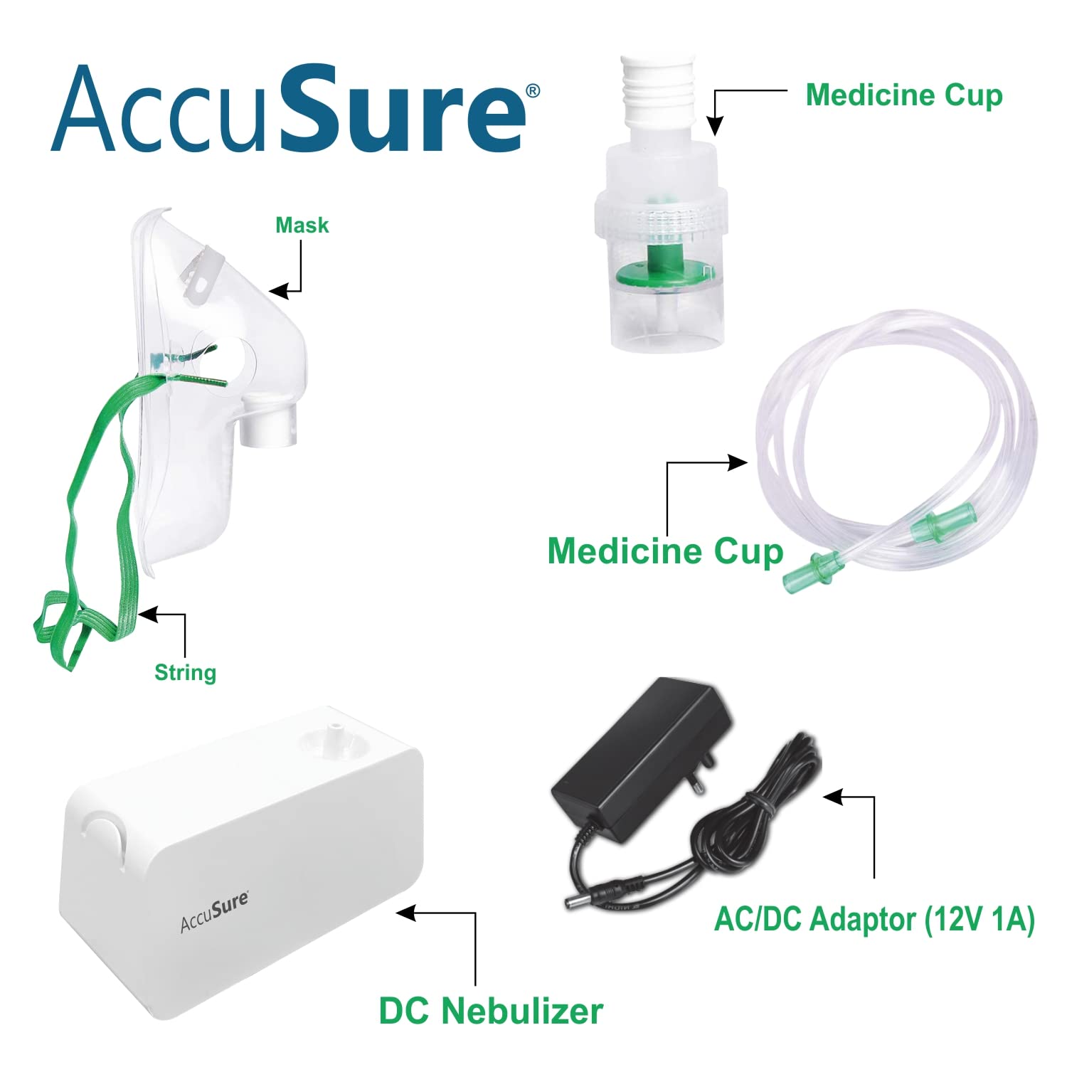AccuSure DC Nebulizer Machine For Adults & Kids - Compressor Nebulizer Machine With Mouthpiece & Mask For Home Use This Product Comes With 1 Years Warranty. 2