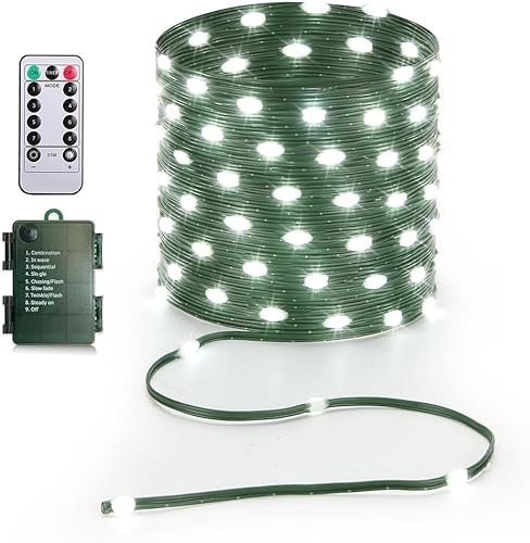 Miniatura 14 de Luces de Cadena de 33 pies que Funcionan con Batería, 100 Luces de Cadena de Hadas LED Alimentadas por Batería con Control Remoto y Temporizador