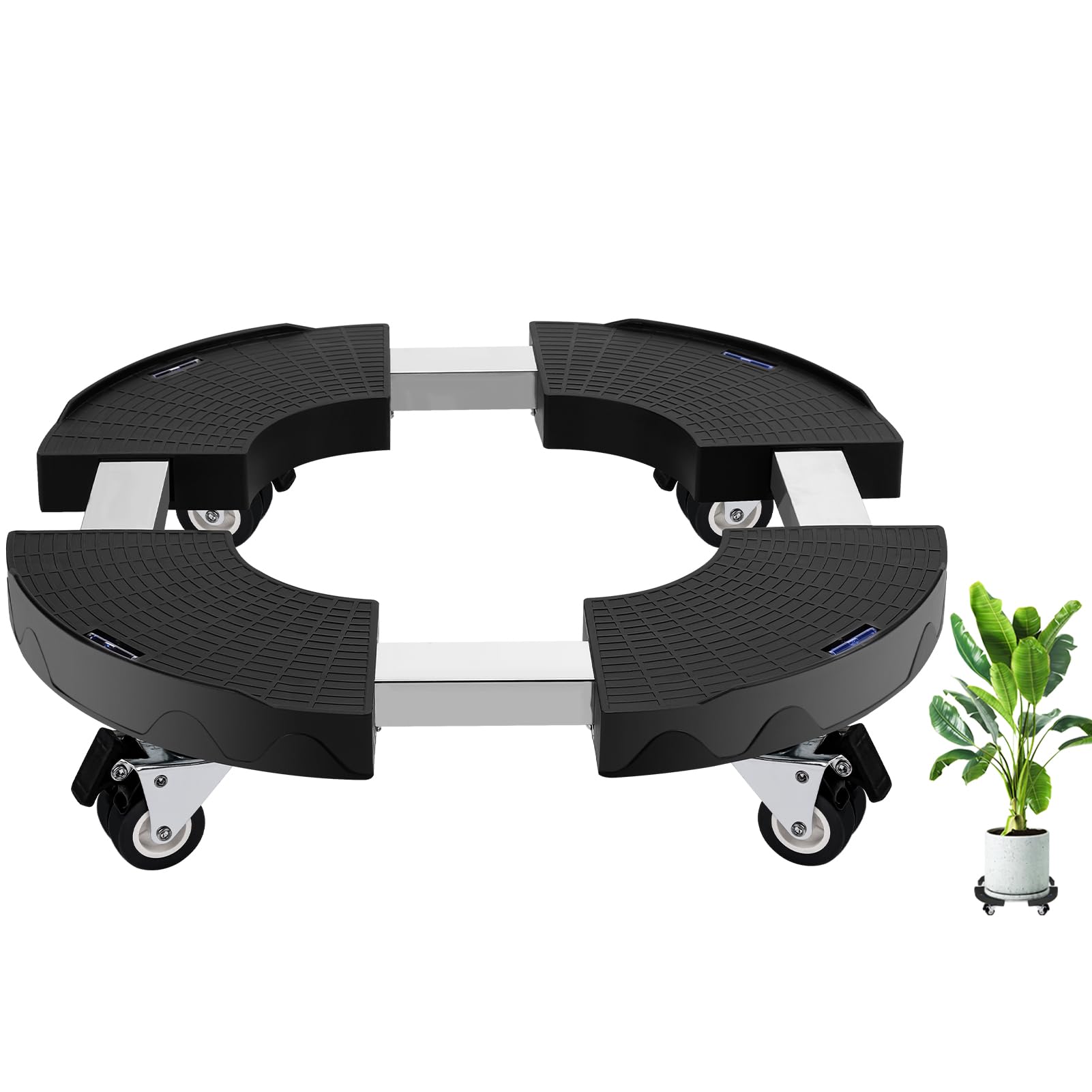 DEWEL Plant Stand with Wheels for Pots, Plant Base with Wheels Adjustable 38-50 cm, Indoor and Outdoor，Mobile Platform for Garden, Home, Maximum Load 200 kg, Black
