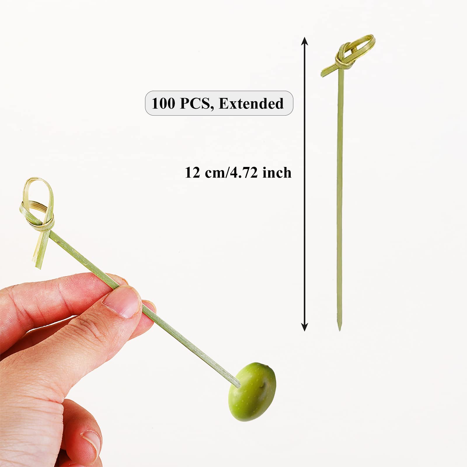 Spldsun 100 PièCes Batons de Cocktail, 12 cm Jetable Bambou Cœur, Cure-Dents en Bois fête Fournitures Brochettes, pour Nourriture Décorée, Verre à Cocktail, Fête d'anniversaire de Carnaval(Vert