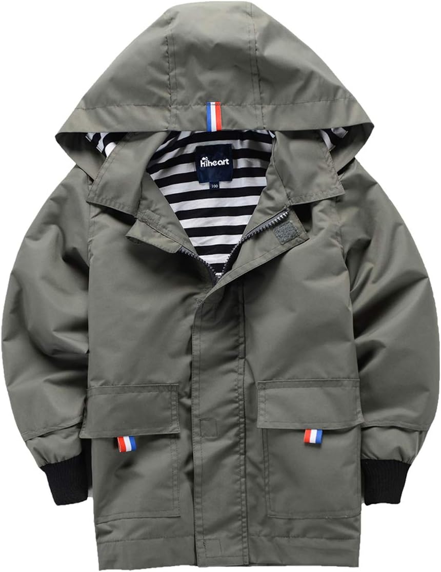 Hiheart Boys Girls Waterproof Hooded Jackets Cotton Lined Rain Jackets
