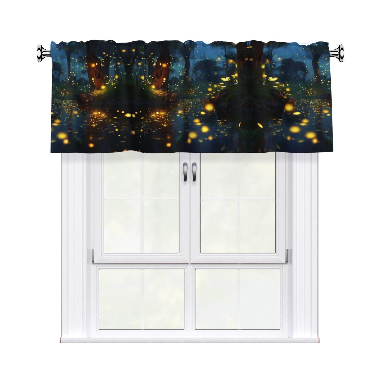 BTCOWZRV Fireflies Curtain Valance for Windows,Kitchen Window Curtains Blackout Drapes Window Treatments Decorative Rod Pocket Short Curtain for Living Room Bedroom,54" W x 18" L