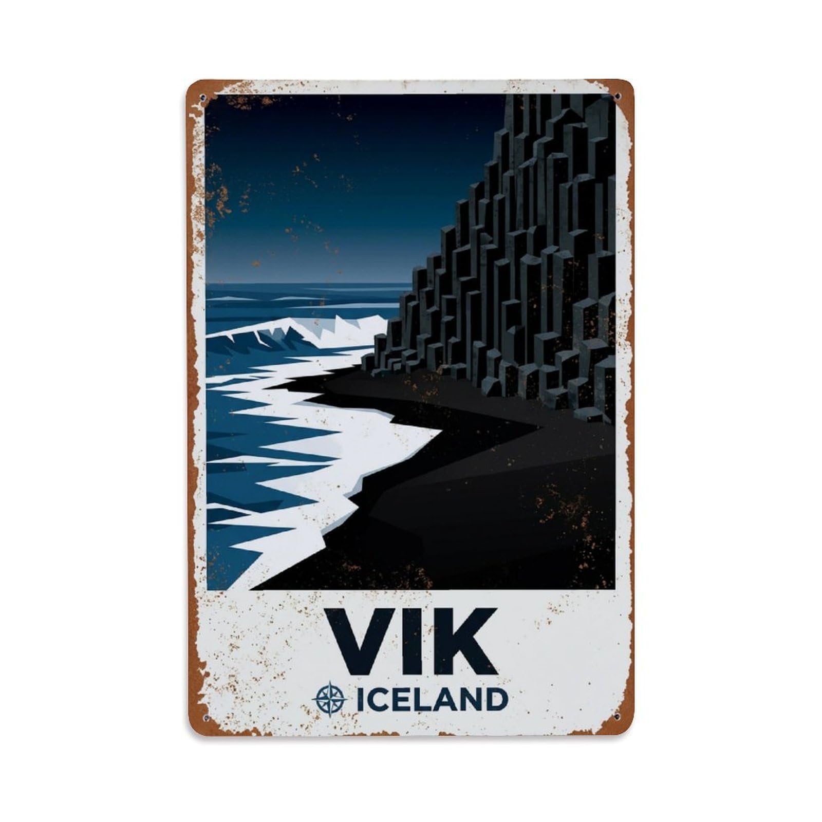 Fyrn Style Metal Tin Sign Vintage Travel Vik Iceland Beach