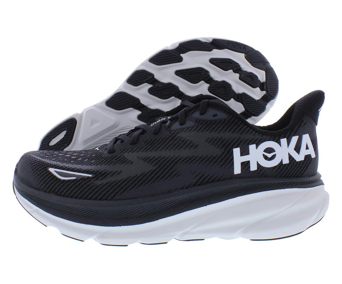HOKA ONE ONE Clifton 9 Wide Mens Shoes Size 9.5, Color: Black/White