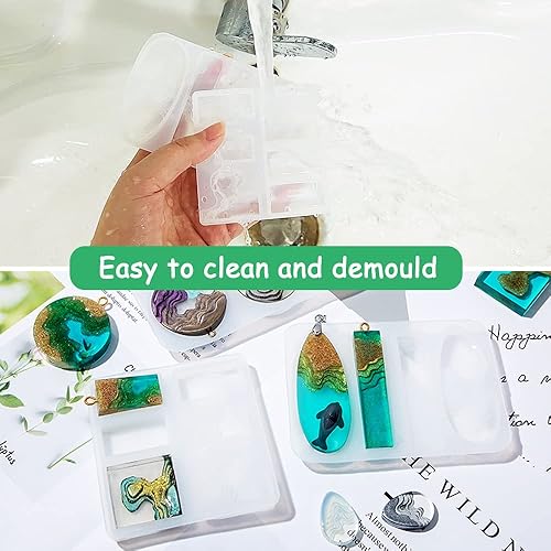 Miniatura 8 de SENHAI 7 moldes de resina para colgante de isla, moldes de silicona epoxi estilo océano para hacer manualidades, colgante, llavero, joyería