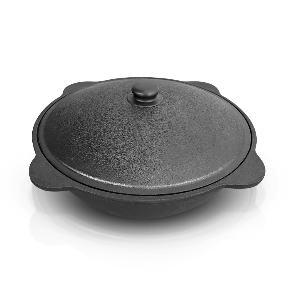 Kazan - Tapa de hierro fundido de 6 l de aluminio fundido de 33,5 cm de diámetro para Plov uzbeko de fondo plano WOK плов казан Kazan horno de fuego учак