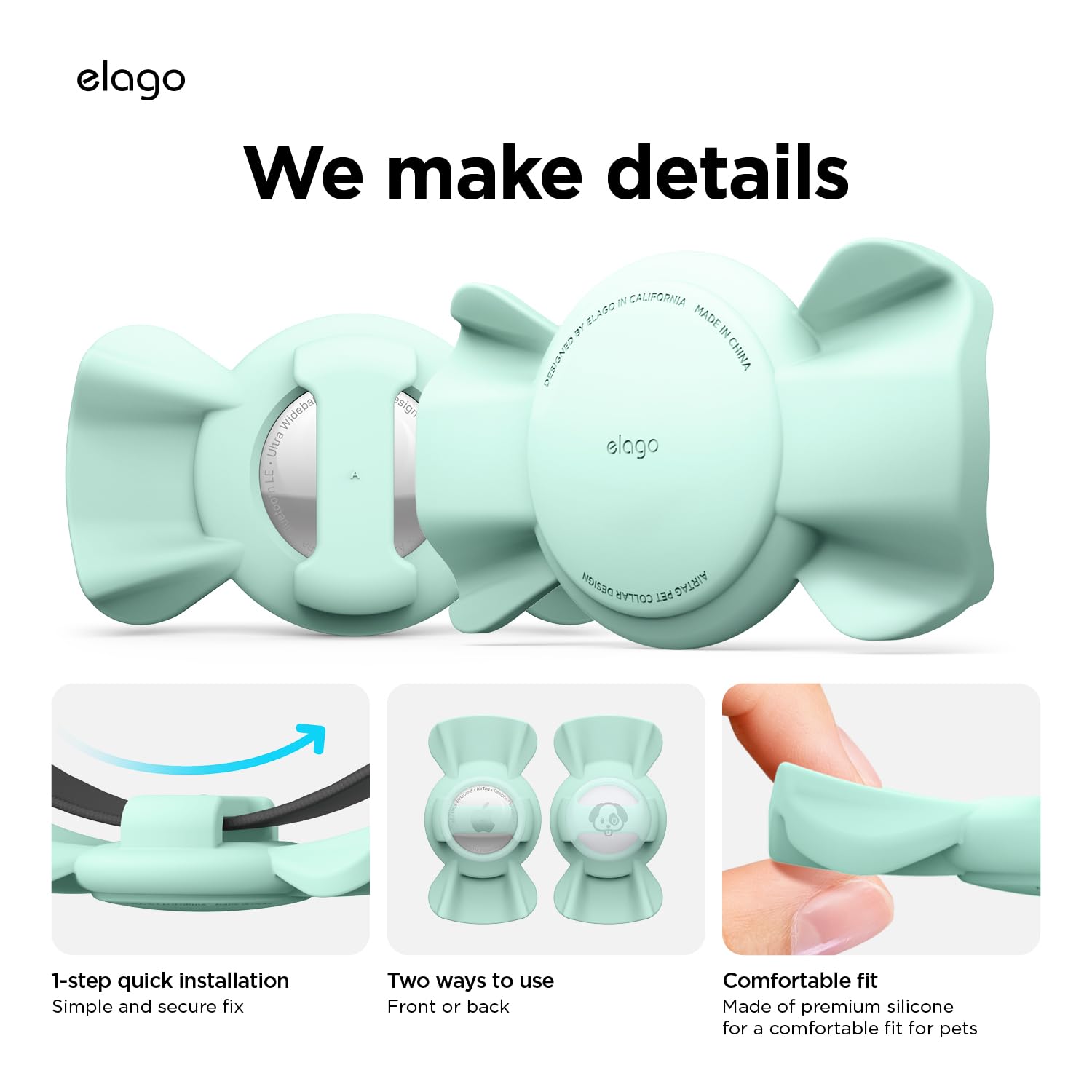 elago Custodia per Collare per Animali Compatibile con Apple AirTag, Cover Design Carino Adatto al Collare per Cani e Gatti, Silicone Premium [Dispositivo di Localizzazione non Incluso] (Menta)