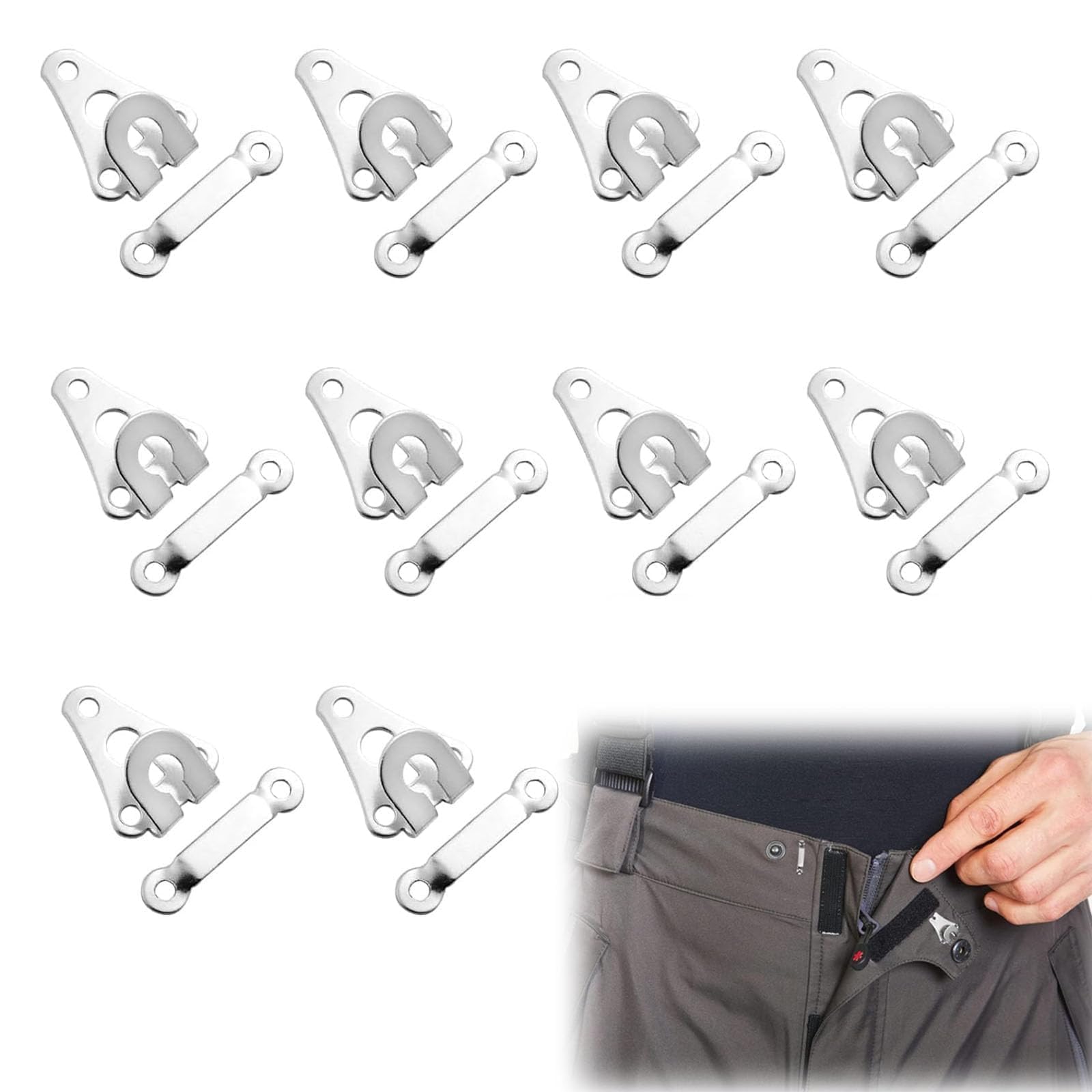Nooynoeo Silver 9Mm Trouser Fasteners Hook And Bar, 10 Pack Hook And Eye Fastenings, Sew On Eye Fastener Closures For Repairing Trousers, Sewing, Repairing Dress, Skirts, Fashion Clothing, Arts