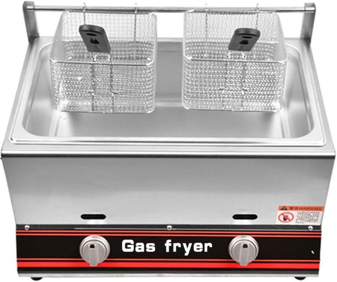 Commercial Gas Fryer 6L/12L - High Capacity Stainless Steel Deep Fryer, Double Frying Machine for Restaurants & Home Kitchens, Professional Gas Worktop Fryer