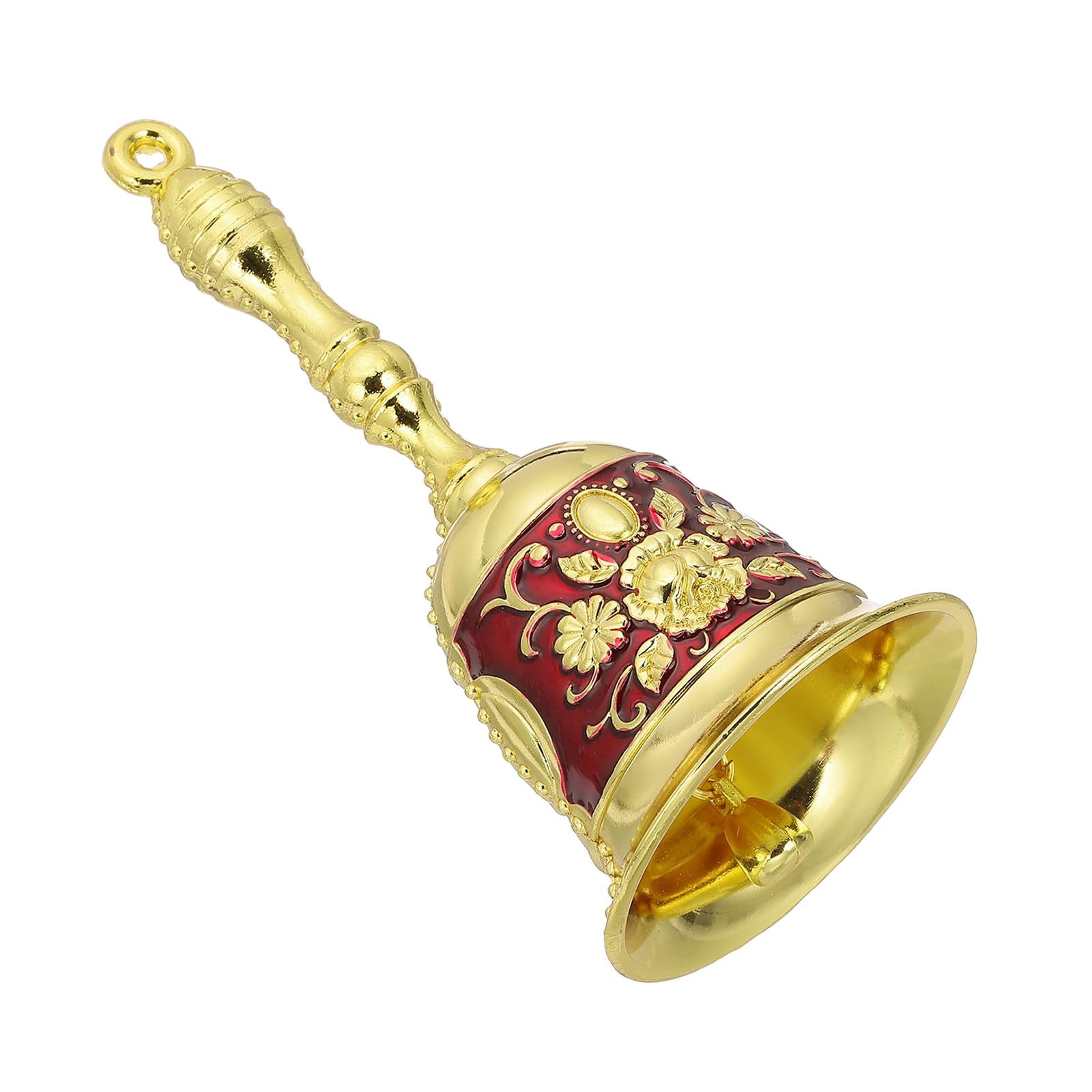 sourcing map Loud Hand Bell, 2.09 Inch Wedding Dinner Service Call Bells, Vintage Alloy Carving Jingle Bell for Restaurant, Seniors Bedside, Meditation, Golden Red