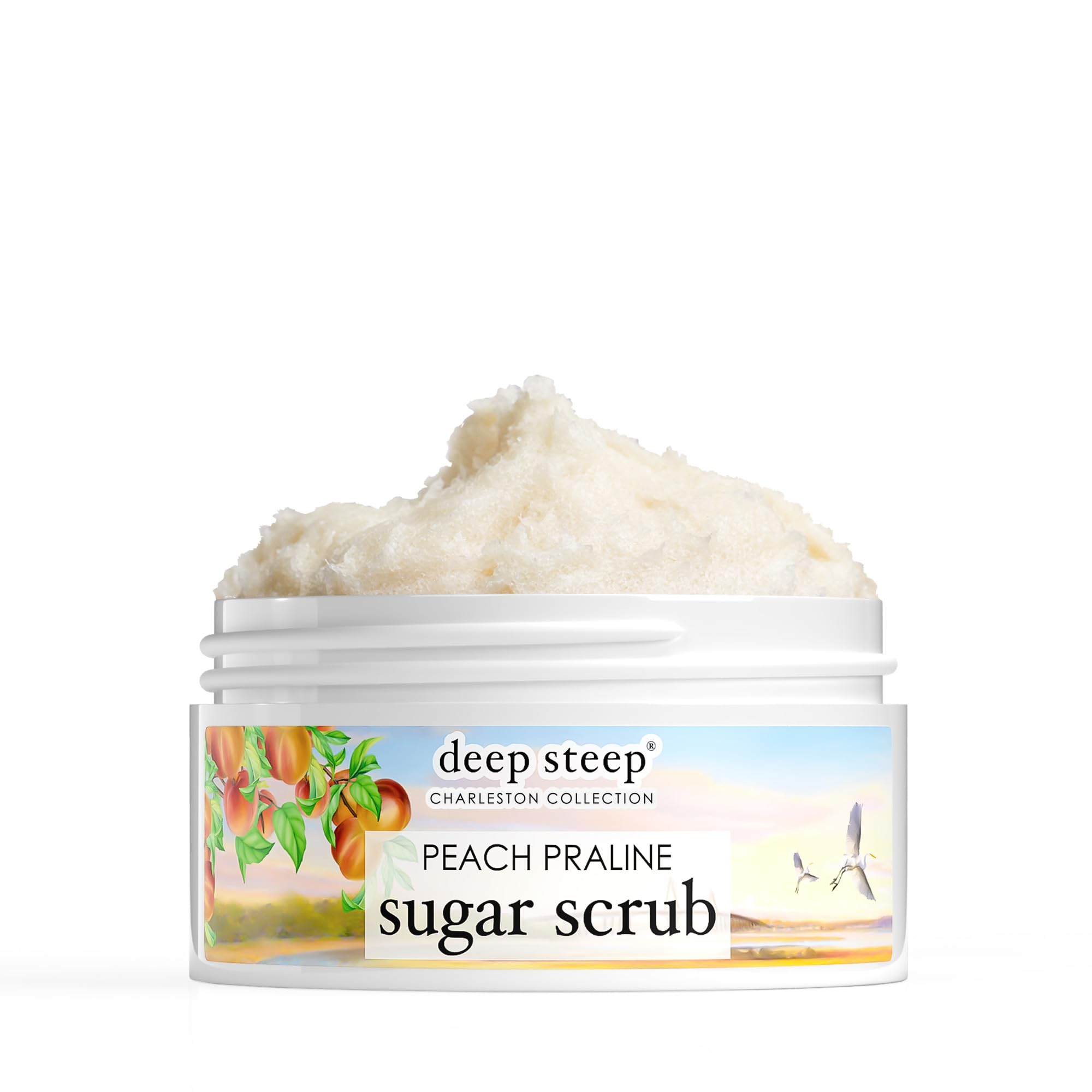 Deep Steep Sugar Scrub, Peach Praline (The Old Village), 8 oz – Exfoliating Body Scrub with Organic Coconut Oil, Shea Butter & Argan Oil – Vegan, Clean Beauty, Smooth, Soft & Nourished Skin