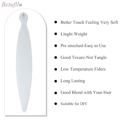 Miniatura 6 de Cabello trenzado blanco preestirado de 26 pulgadas, extensiones de cabello trenzado sin picazón, ajuste de agua caliente, cabello trenzado azul,