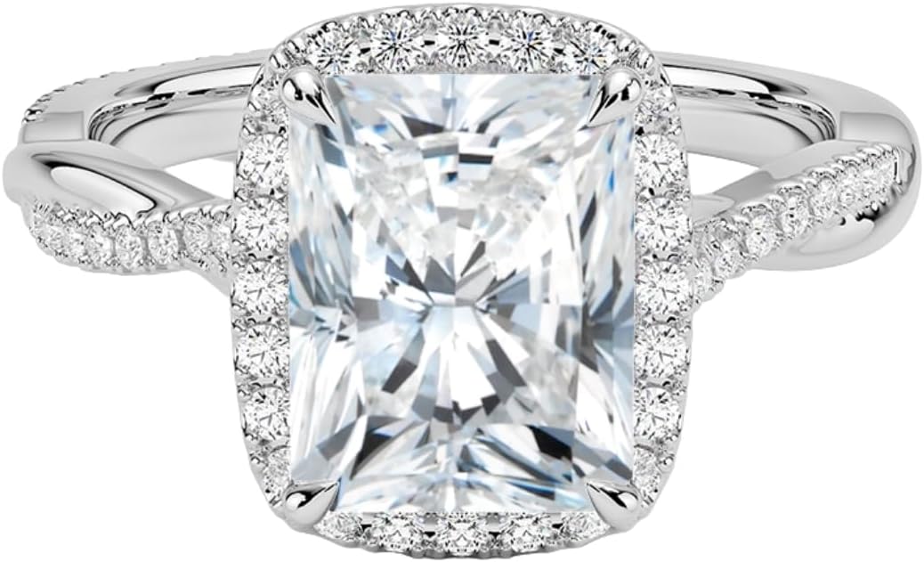 1-2 CT Moissanite Engagement Ring For Womens, Halo & Twist Band Design In Silver, 10K 14K 18K Rose White Yellow Gold Or 950 Platinum, Valentine & Proposal Gift For Her