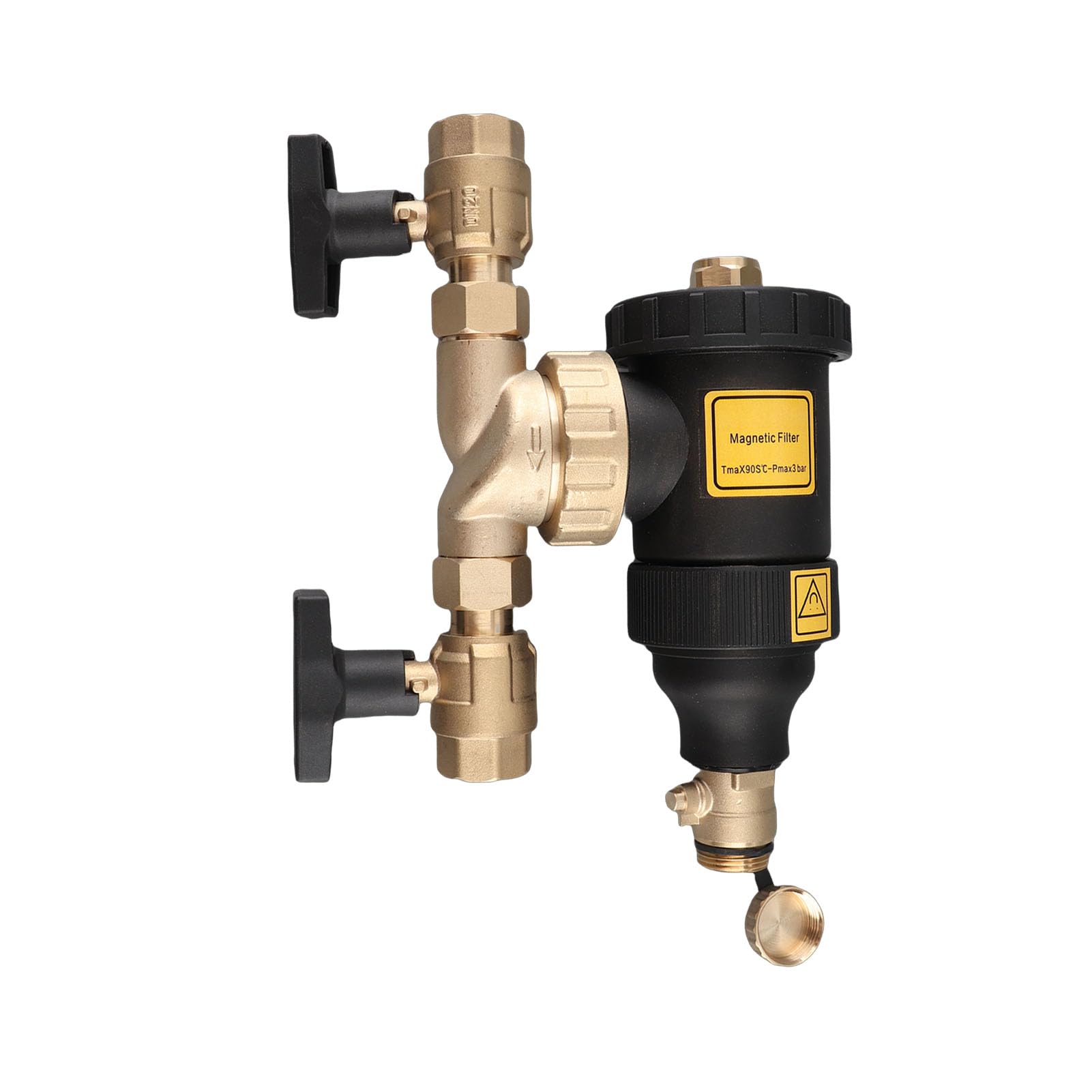 Filtro Magnético para Caldera, Conector de Latón de 3/4 de Pulgada, Filtro de Precisión de Filtrado de 5 M con Divisor Magnético y Válvula de Drenaje de Manguera, Ideal para Sistemas de