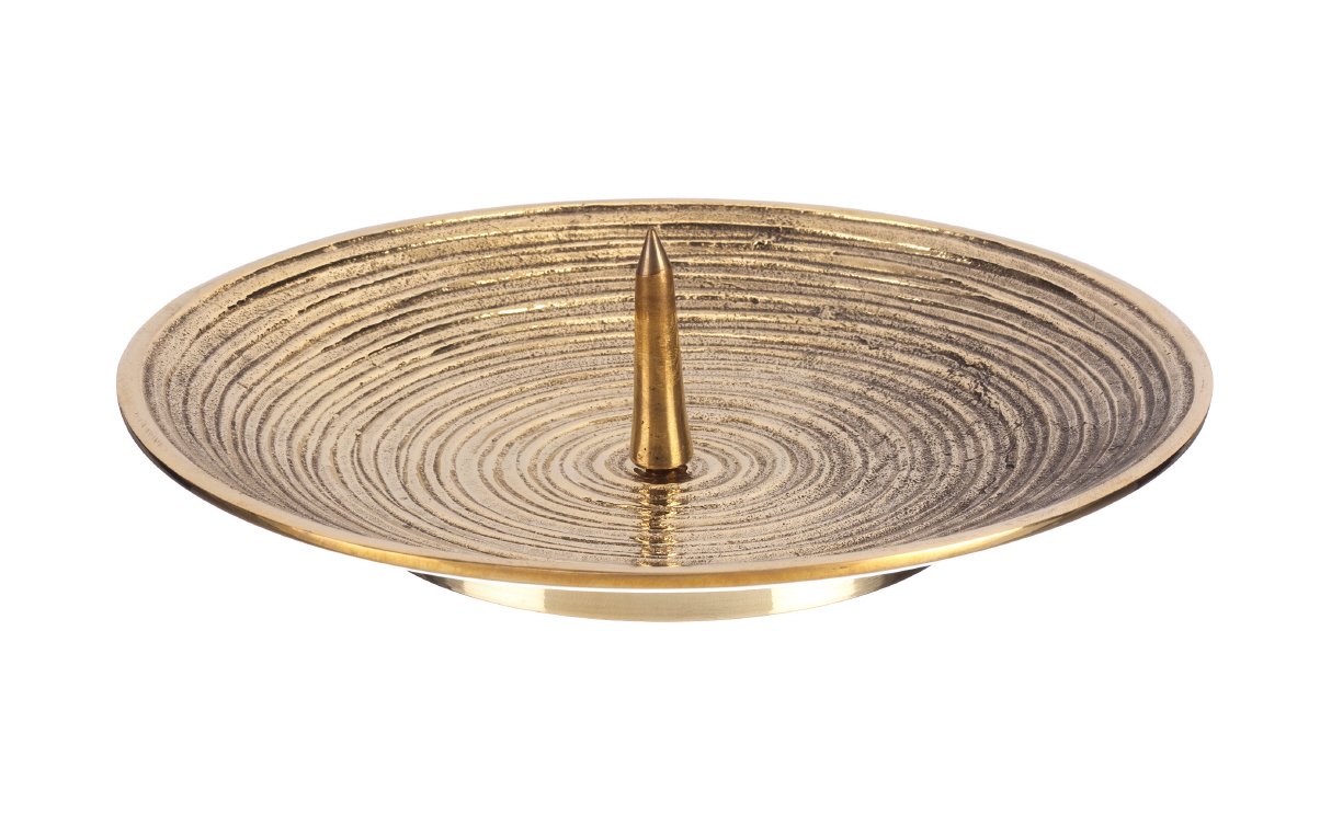 Kerzenteller Spiral Design Messing Gold mit Dorn für bis Ø 12 cm Kerzen