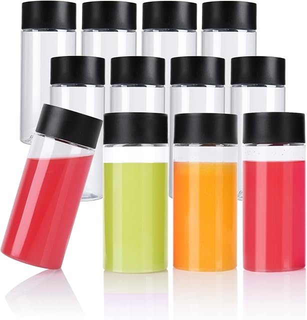 YBCPACK 12 Pack 8oz/250ml Plastic Juice Bottles with Lids,Empty Reusable Bottles for Smoothie,Juice,and Other Beverages